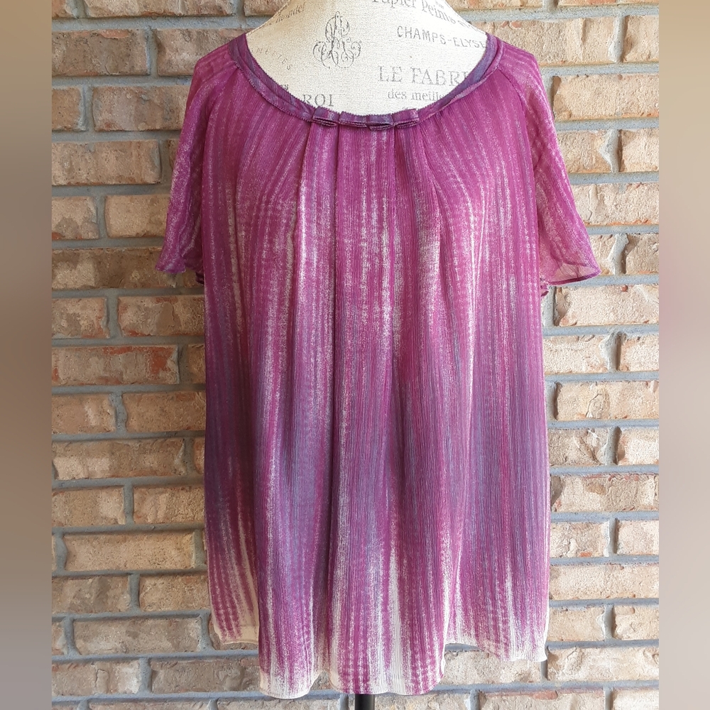 J. Jill Purple 100% Silk Ombree Short Sleeve Top.